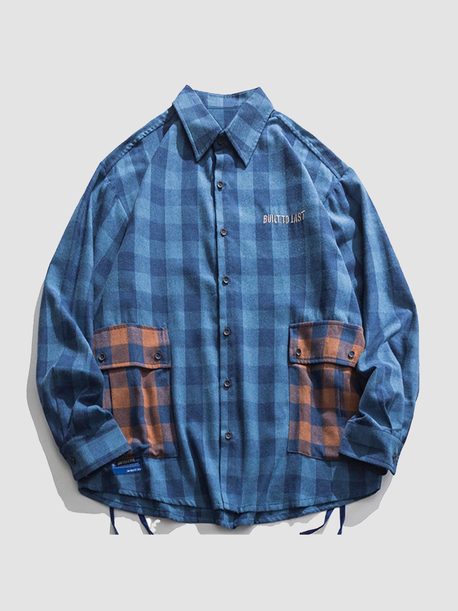 JUSTNOTAG Vintage Contrast Plaid Long-sleeved Shirt
