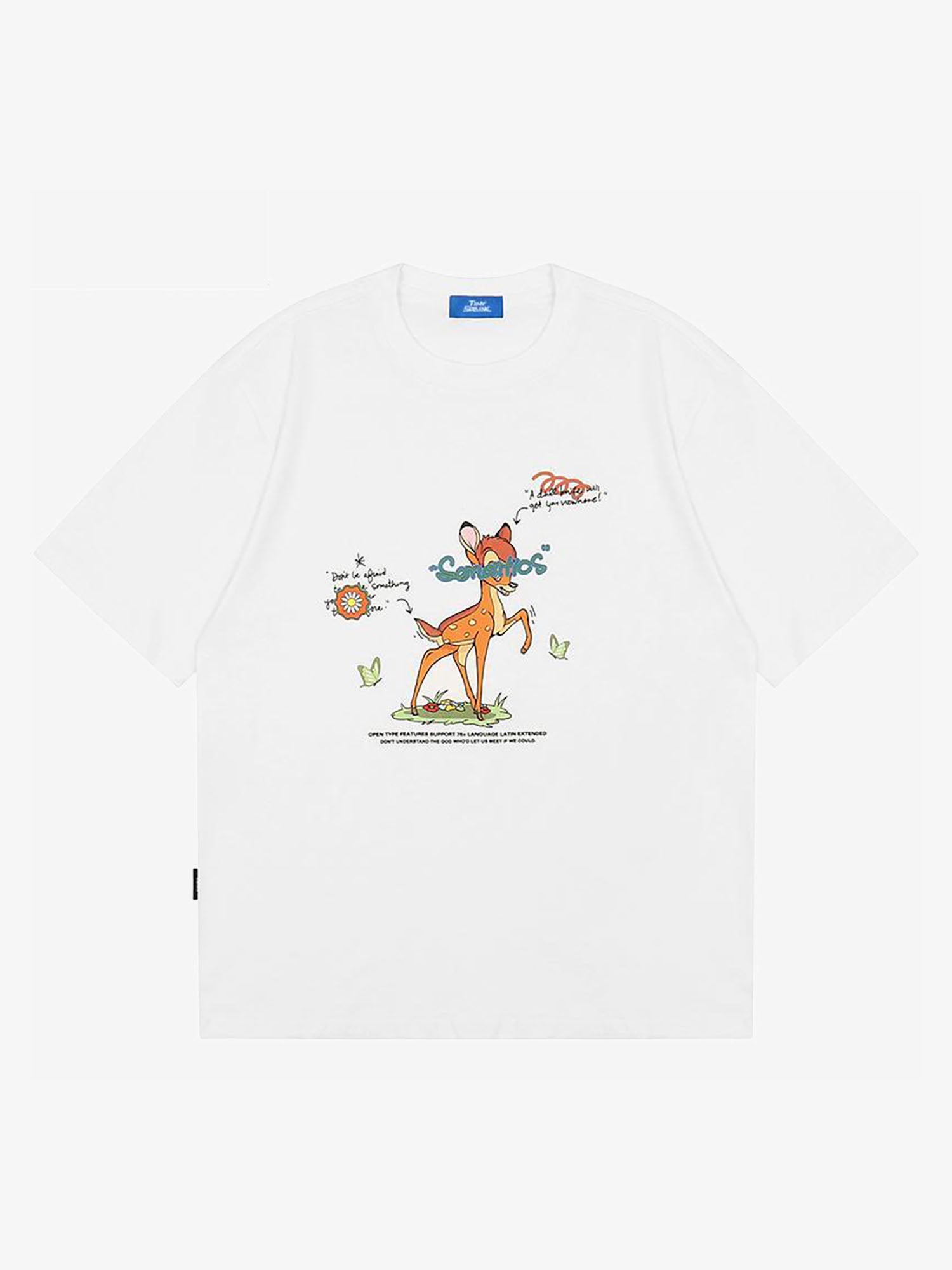 Justnotag T-shirt à manches courtes imprimé de lettres de fleurs de cerf de Sika