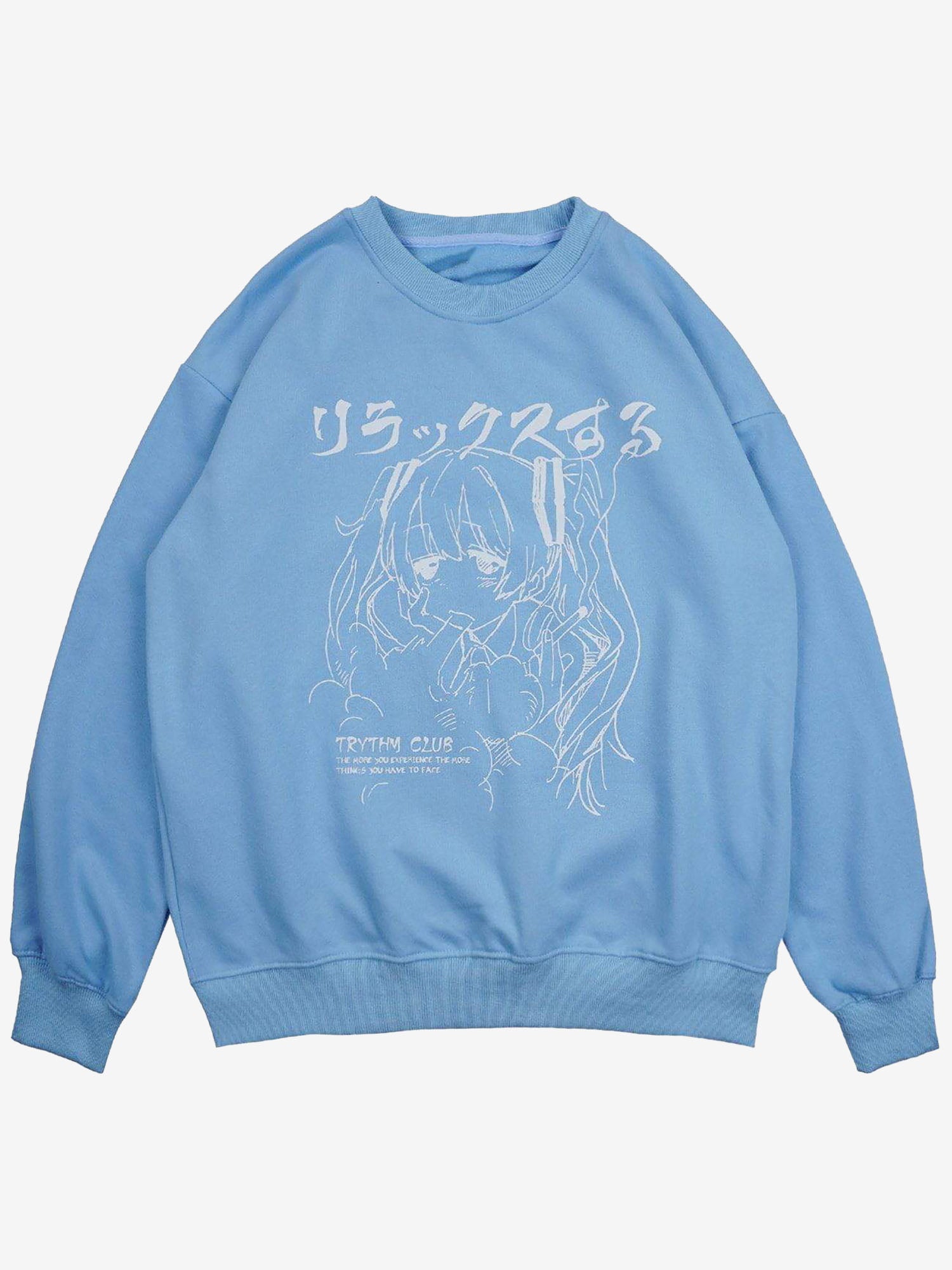 JUSTNOTAG Japanese Cartoon Anime Girl Print Sweatshirt