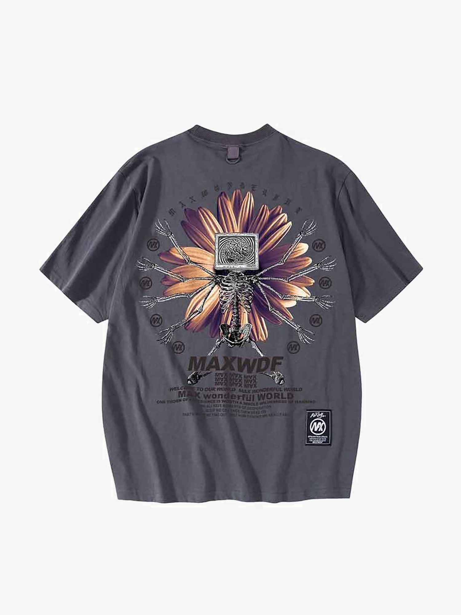 Justnotag Skeleton Flower Bedrucktes Kurzarm-T-Shirt aus Baumwolle