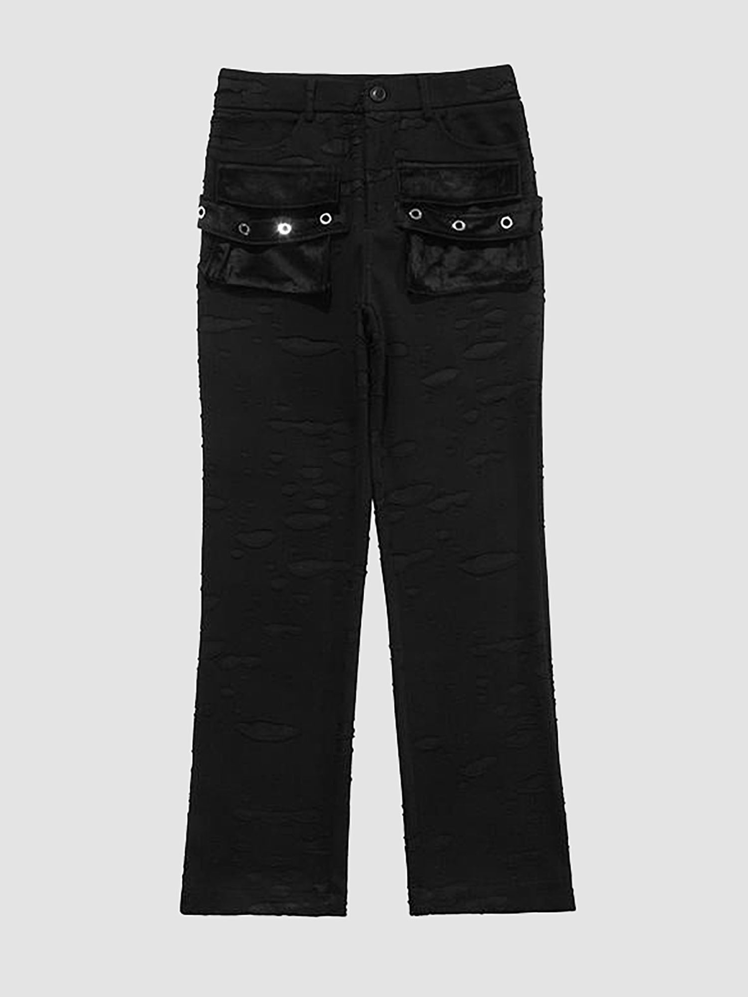 JUSTNOTAG Washed Destroyed Flare Pants Taschen Lässige Micro Flared Sweatpants Streetwear Slim Fit Zipper Joggers