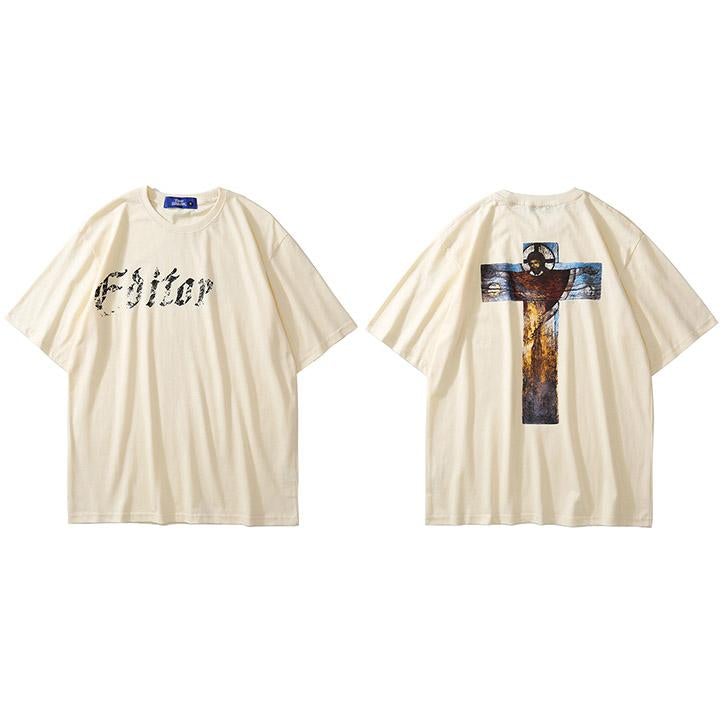 Justnotag T-shirt à manches courtes à imprimé lettre Jesus Cross