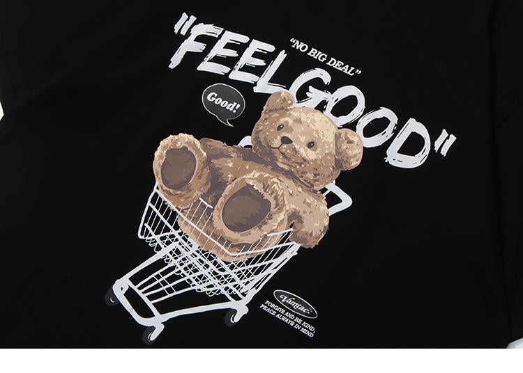 Justnotag Plush Bear Letter Shopping Cart Stampa T-shirt a maniche corte