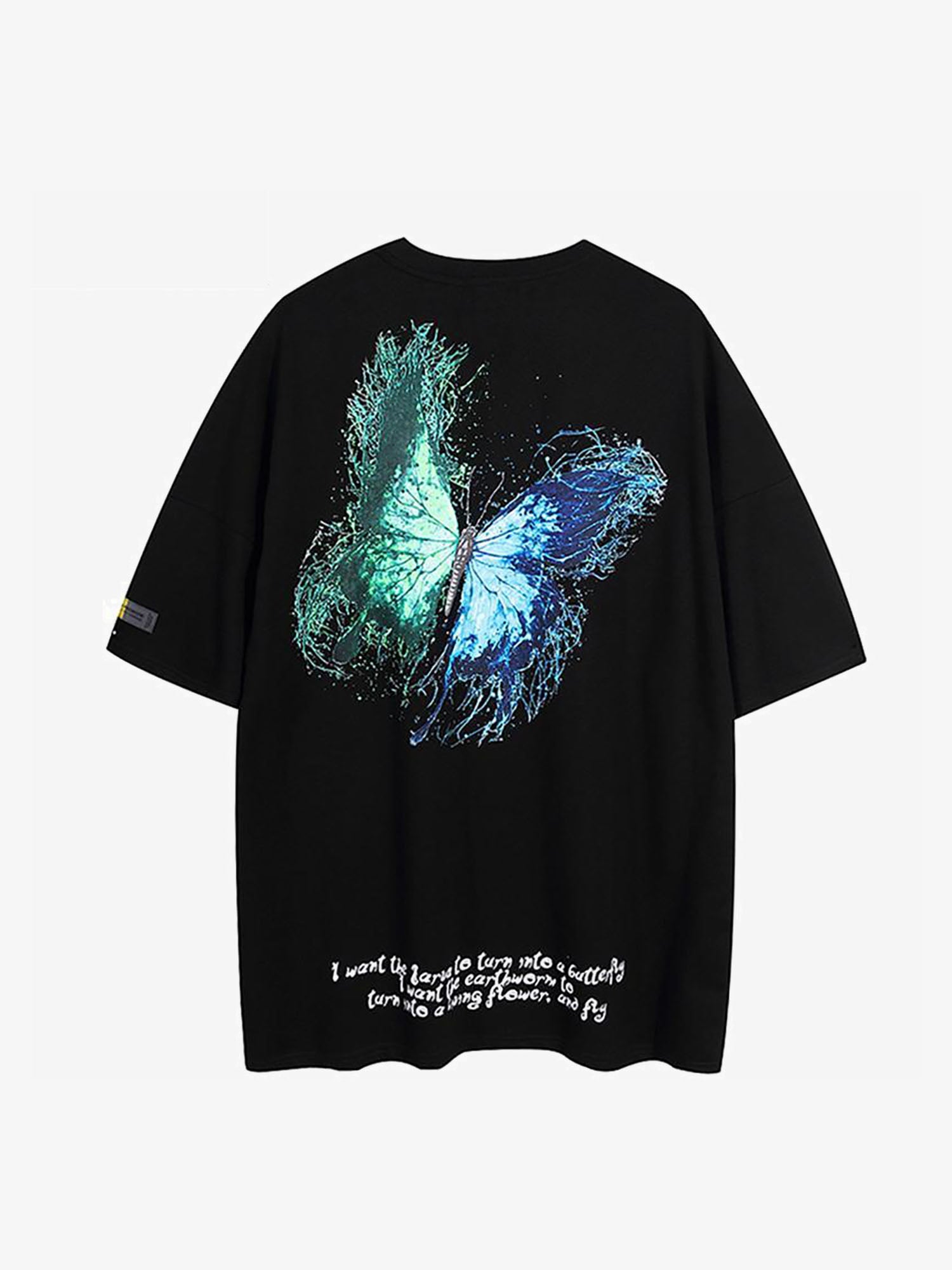 Justnotag Kurzarm-T-Shirt mit Patchwork-Schmetterlings-Buchstabendruck