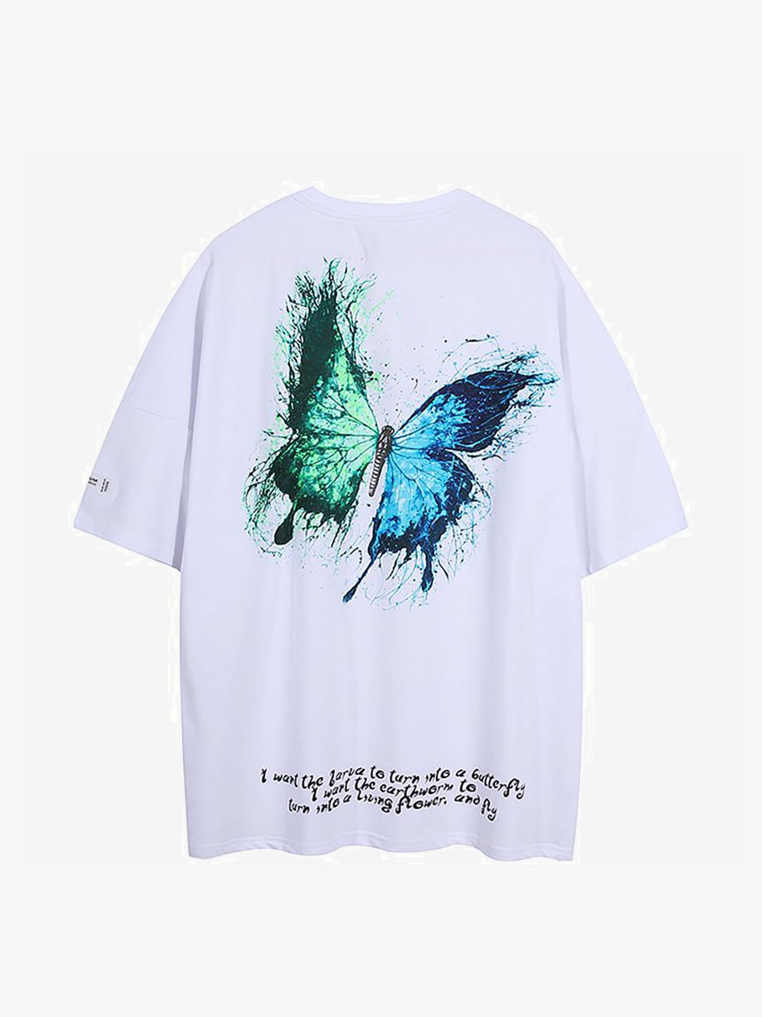 JUSTNOTAG Patchwork Butterfly Letter Print Short Sleeve Tee