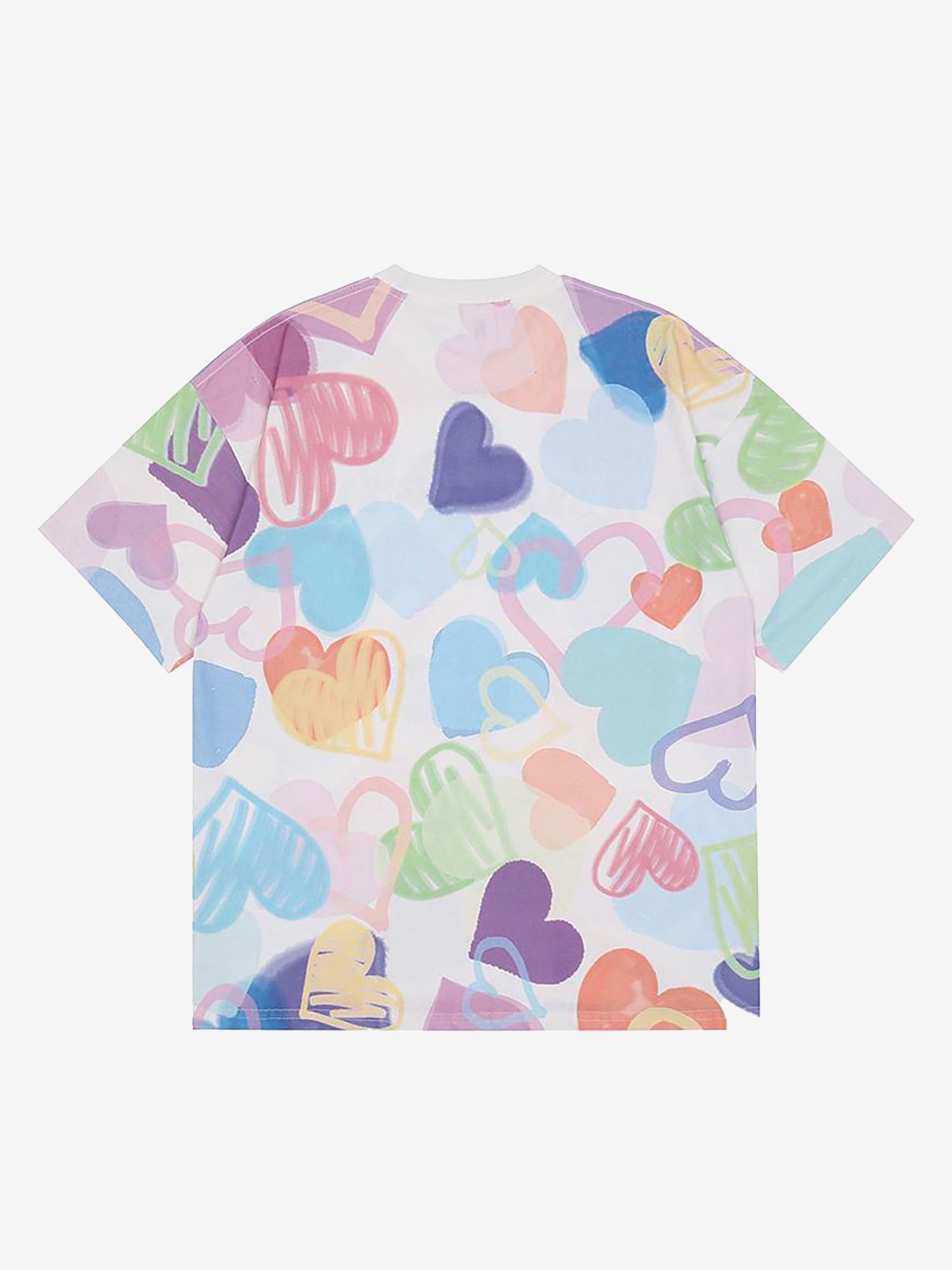JUSTNOTAG Multicolor Painting Heart Letter Print Short Sleeve Tee