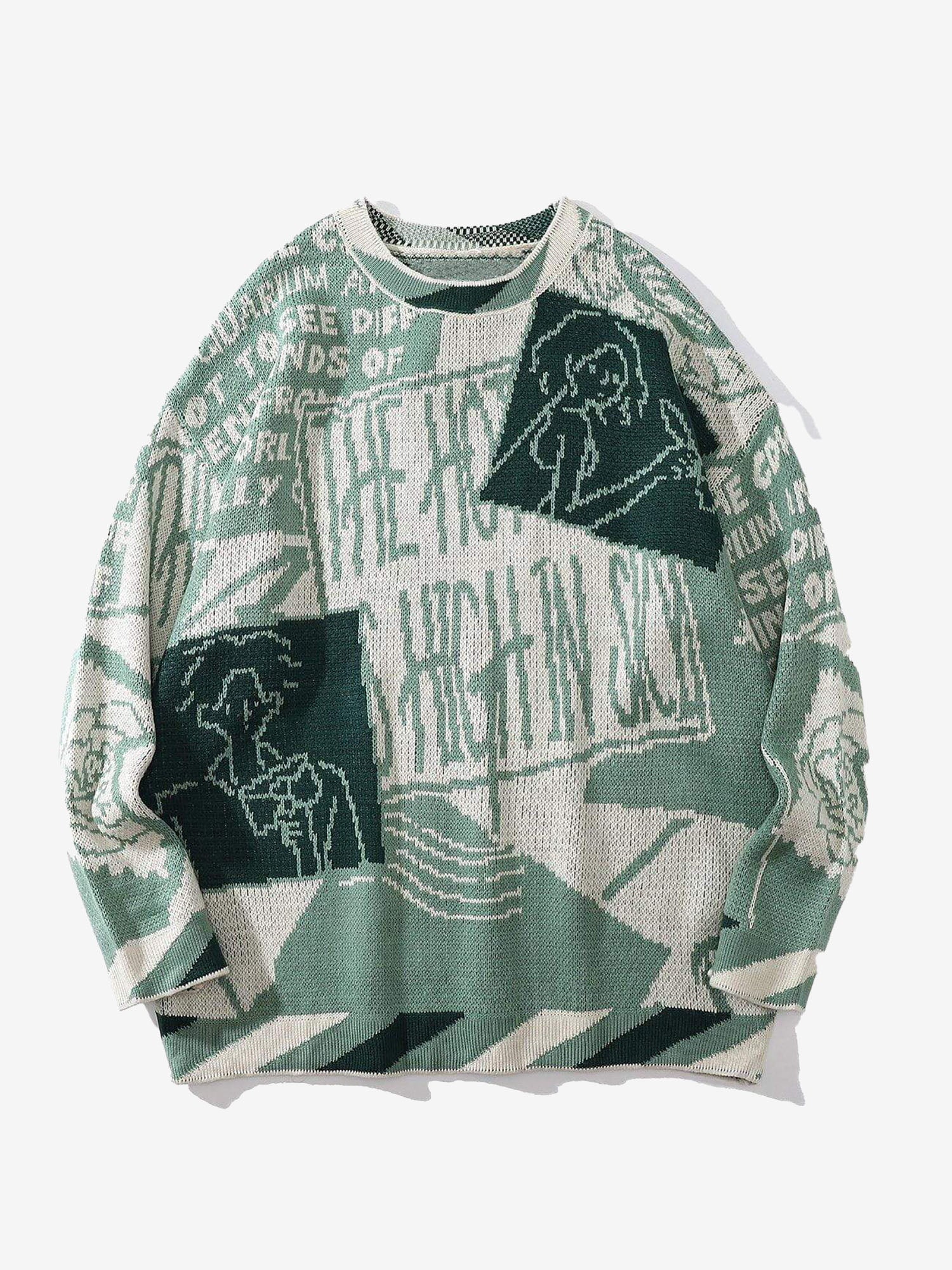 JUSTNOTAG Sketch Illustration Graphic Knitted Sweater
