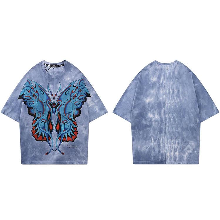 JUSTNOTAG Tie-Dye Butterfly Print Short Sleeve Tee