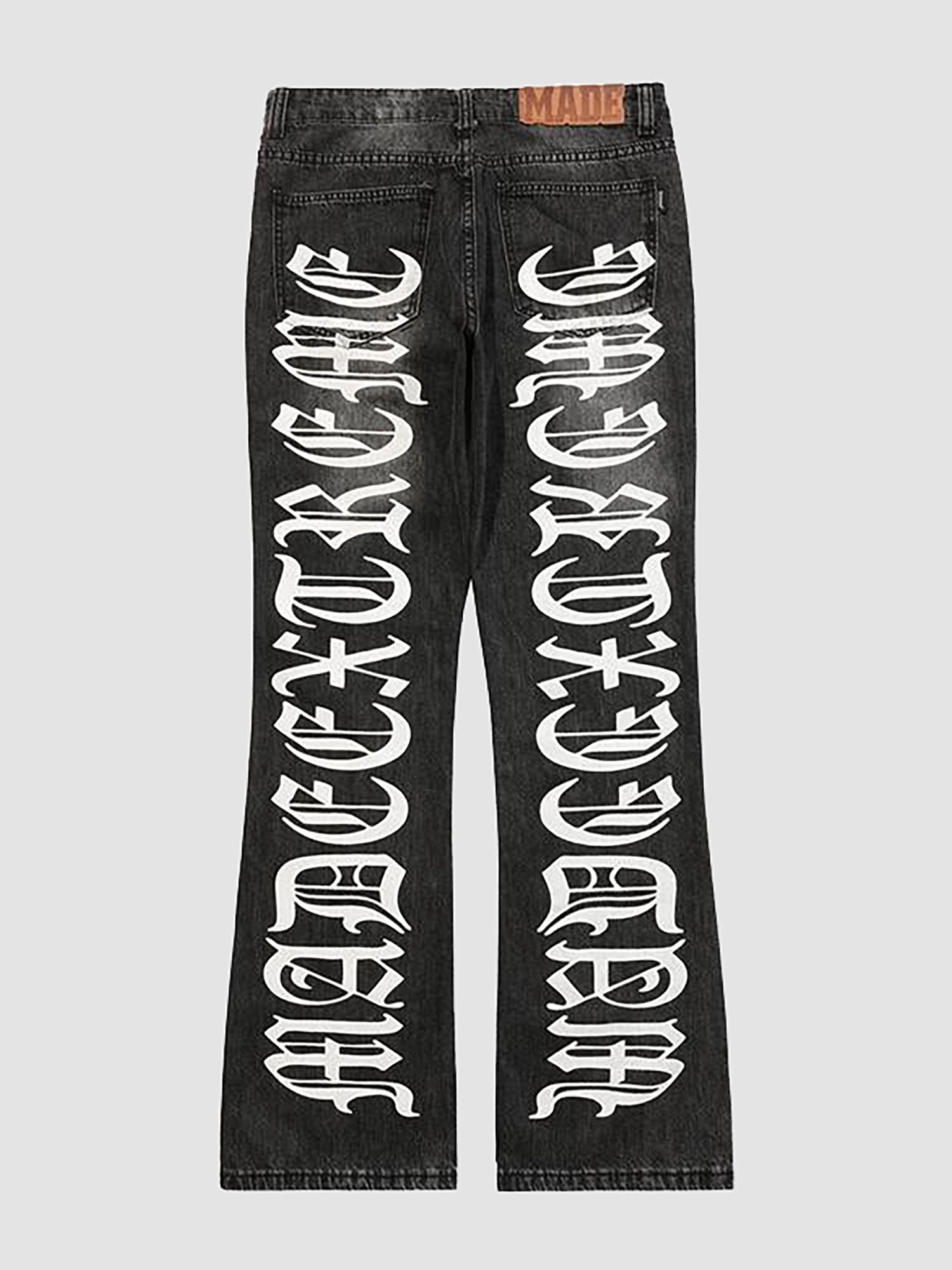JUSTNOTAG Letters Frayed Skinny Micro Flared Jeans