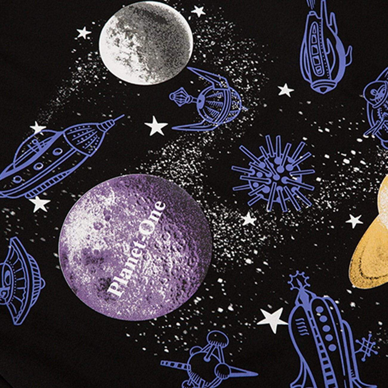 JUSTNOTAG Spaceship Planet Letter Print Sweatshirt