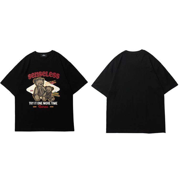 Justnotag Plush Bear Brothers Kurzarm-T-Shirt mit handbemaltem Druck