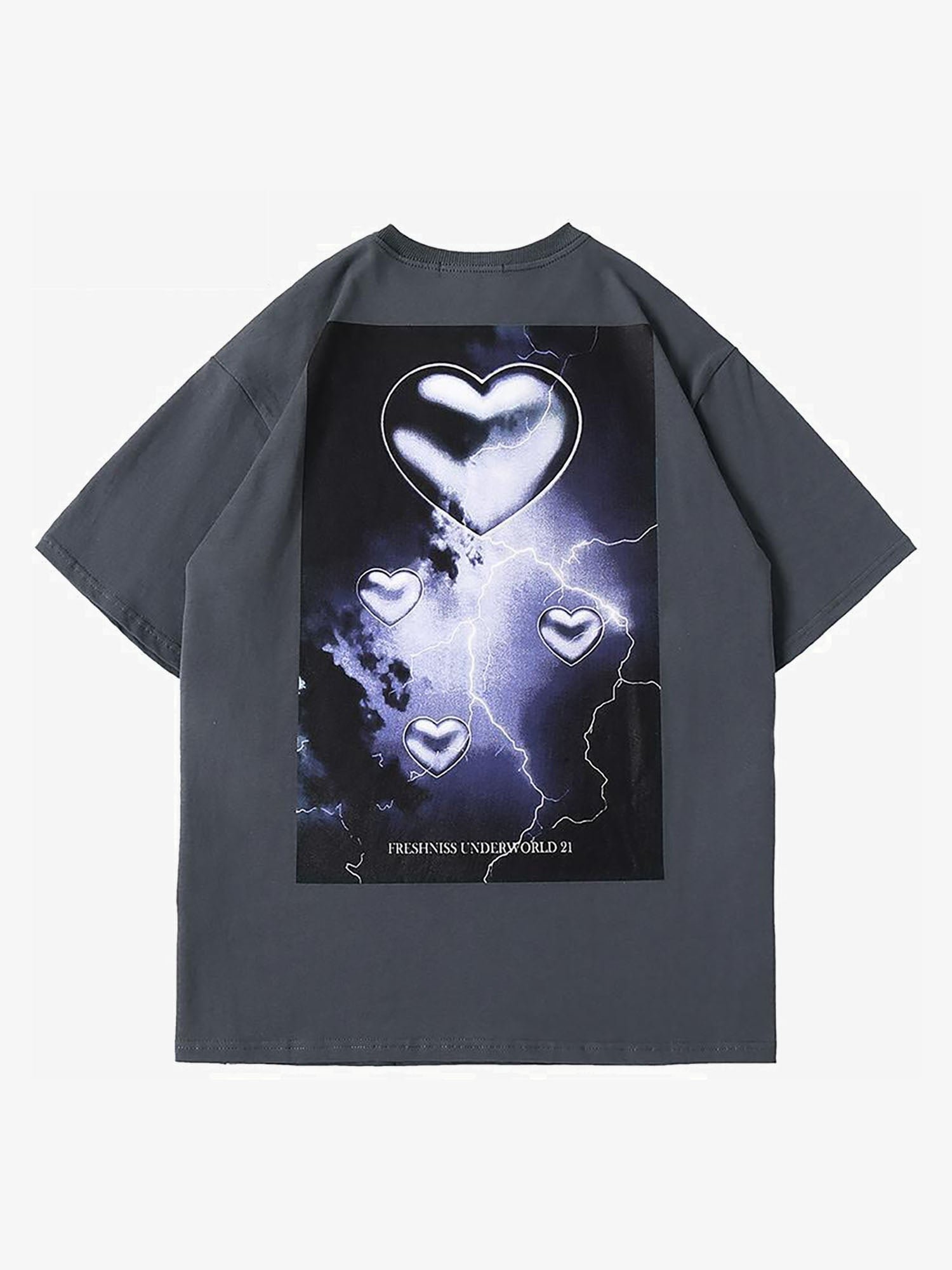 Justnotag Letter Heart Lightning Print Kurzarm-T-Shirt