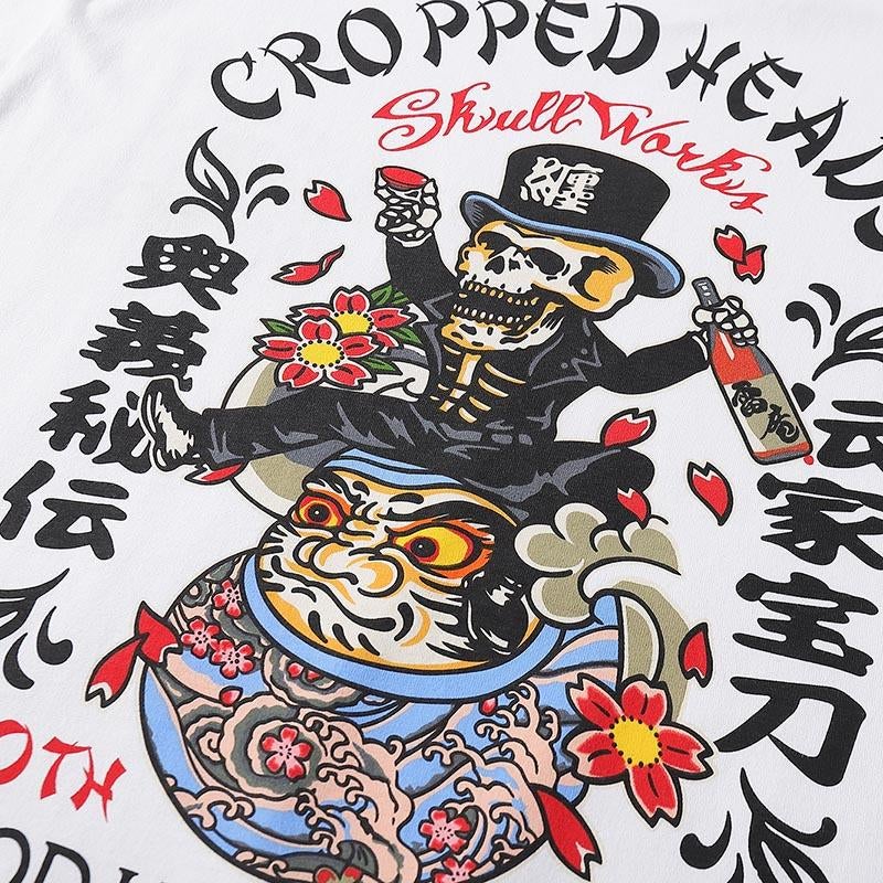 Justnotag T-shirt à manches courtes manga squelette drôle japonais