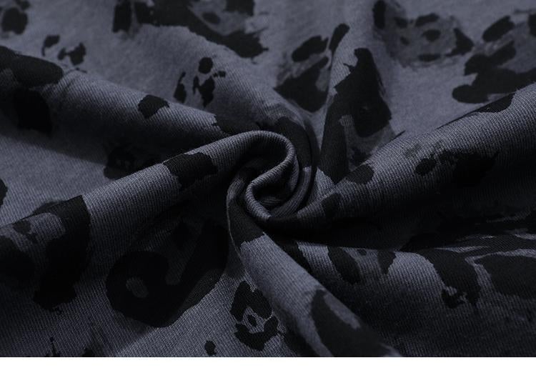 Justnotag T-shirt à manches courtes imprimé lettre léopard gris noir