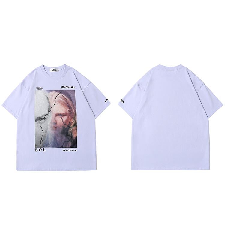 Justnotag T-shirt à manches courtes imprimé kanji japonais à double face pour fille