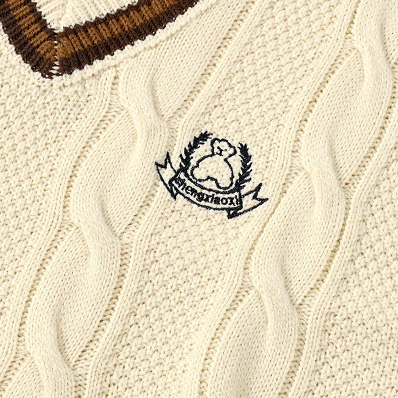 JUSTNOTAG Retro Campus Style Knitted Sweater Vest