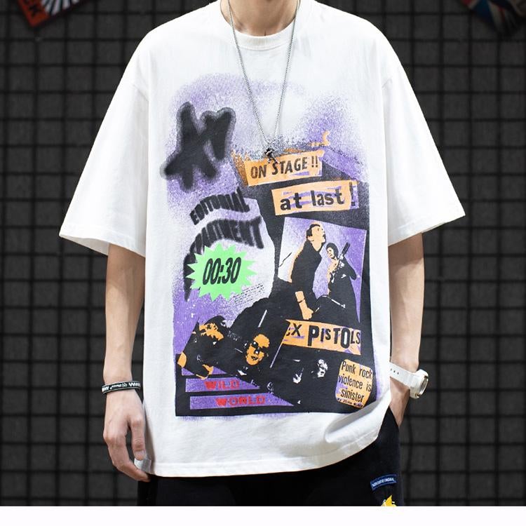 Justnotag Hip-Hop Abstract Graffiti T-shirt à manches courtes oversize