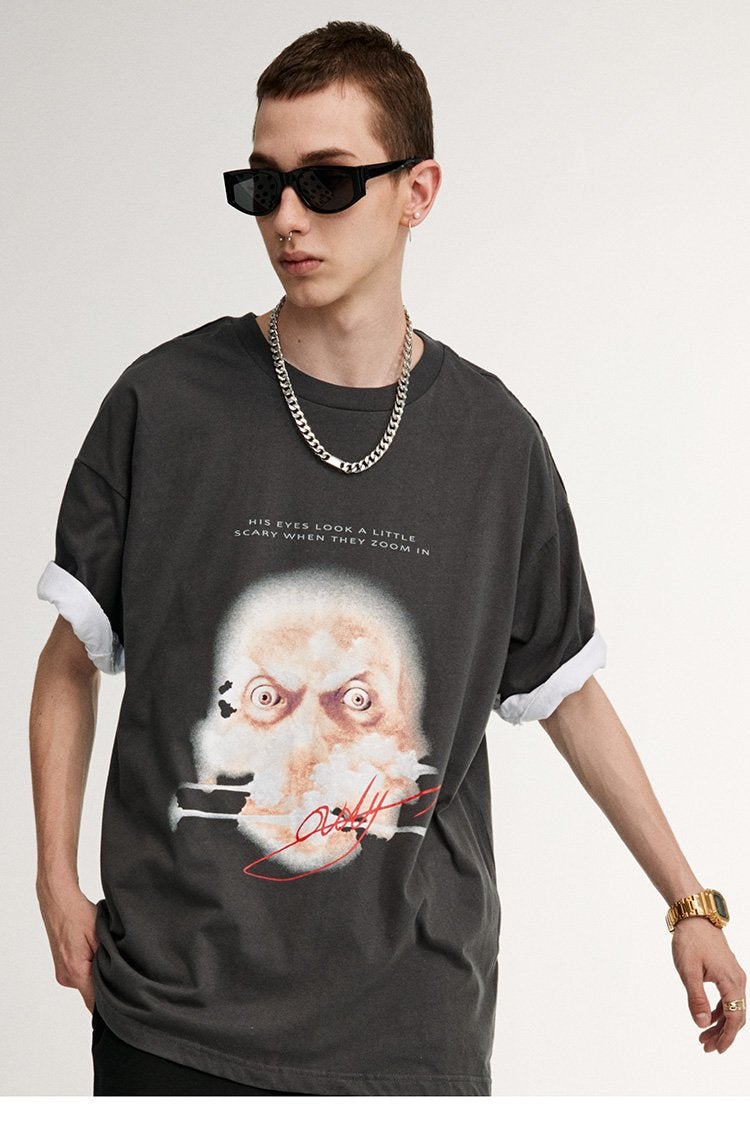 Justnotag Hip Hop Eyes Print Übergroßes Kurzarm-T-Shirt
