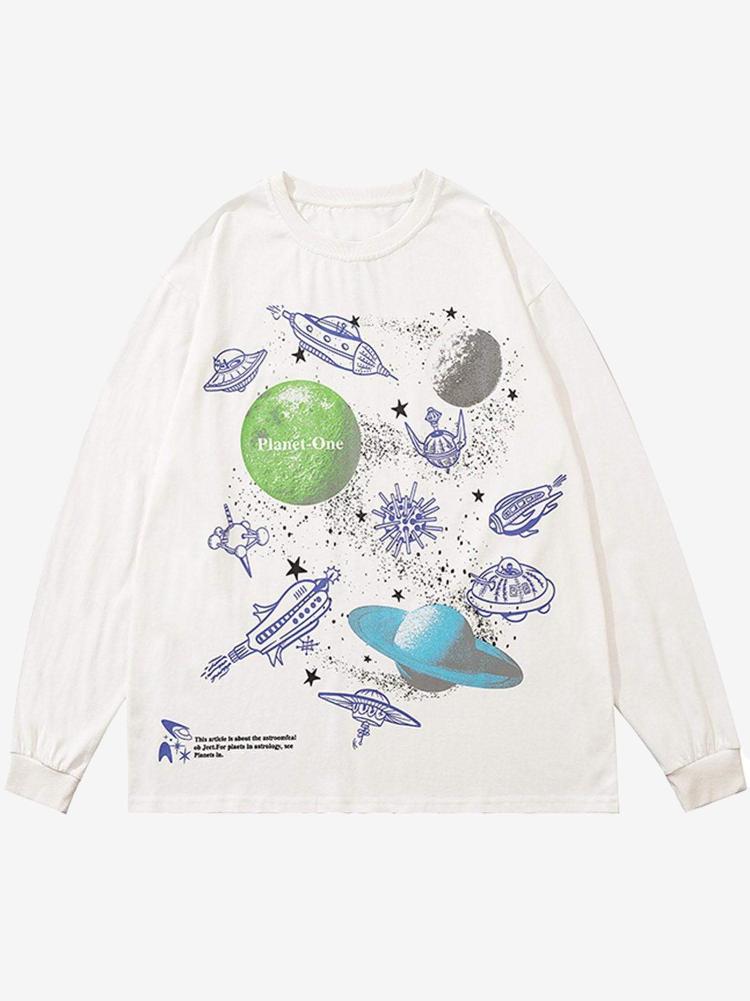 JUSTNOTAG Spaceship Planet Letter Print Sweatshirt
