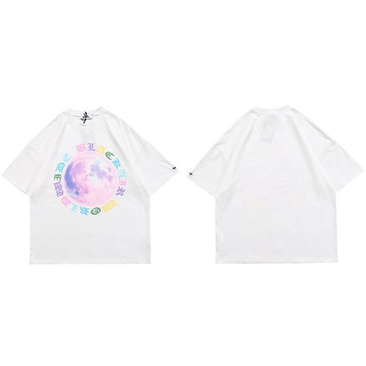 JUSTNOTAG Letters Around Colored Earth Print Short Sleeve Tee