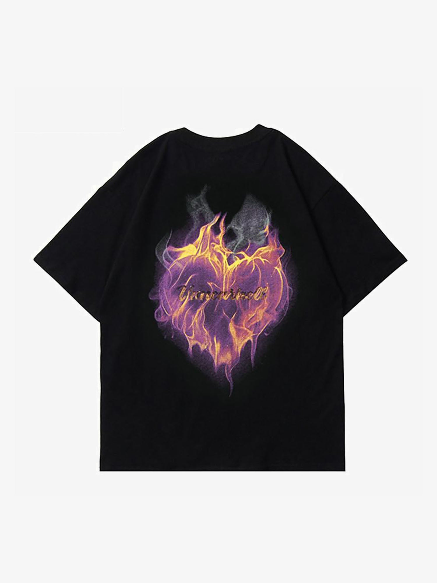 JUSTNOTAG Heart-Shaped Flame Burning Print Short Sleeve Tee