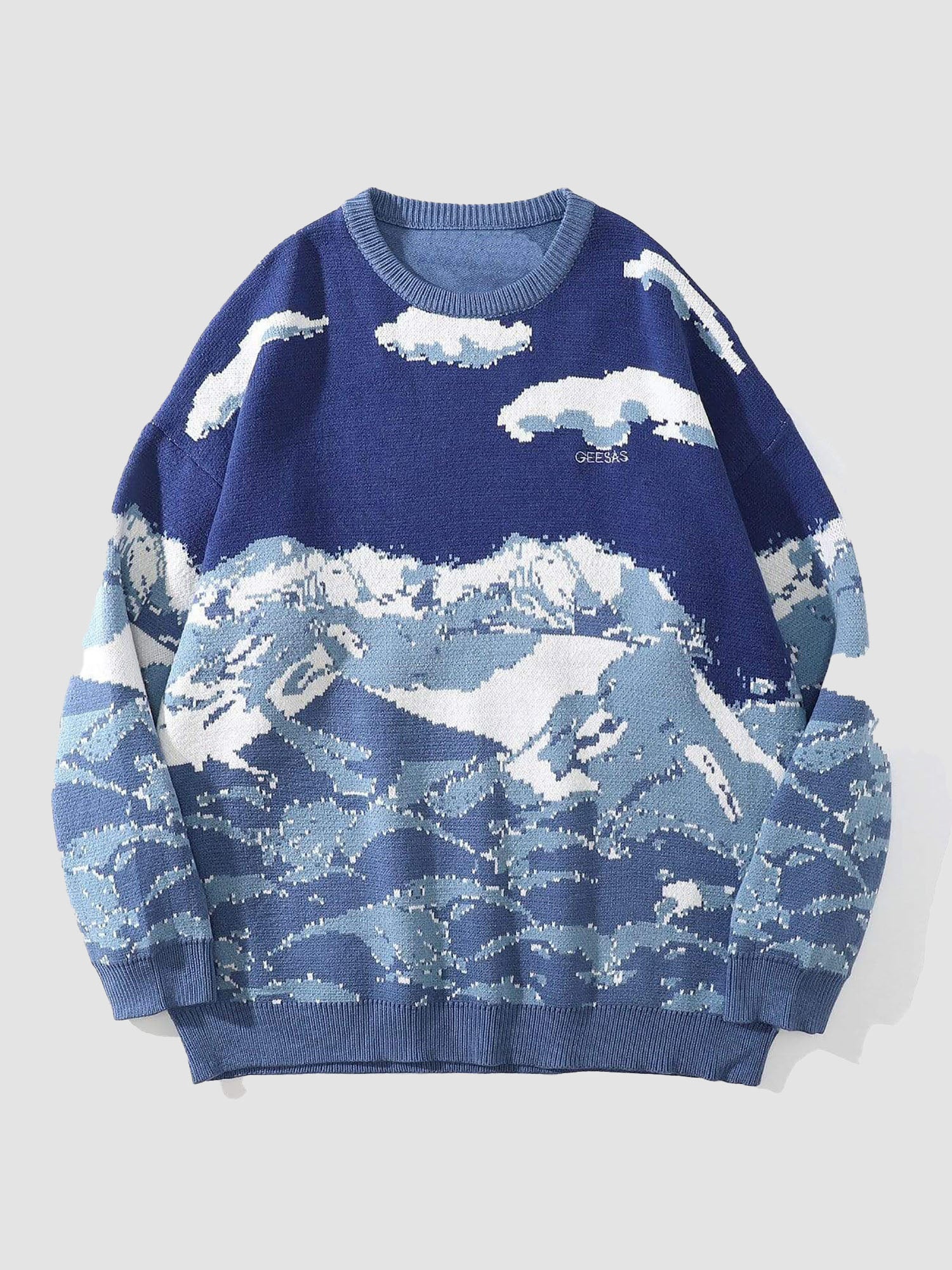 JUSTNOTAG Vintage Mountain Waves Knitted Sweater