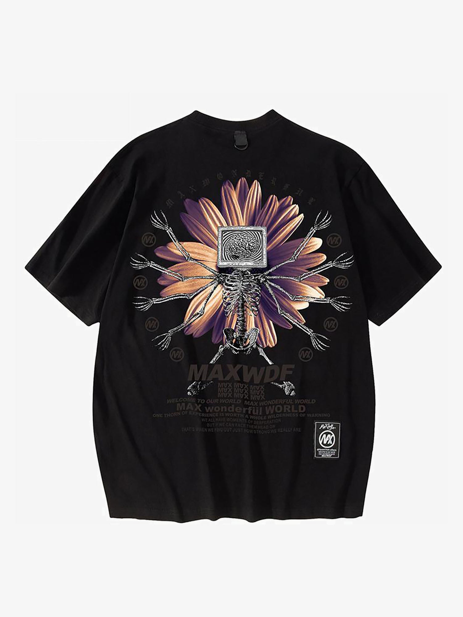 T-shirt à manches courtes en coton imprimé fleur squelette Justnotag