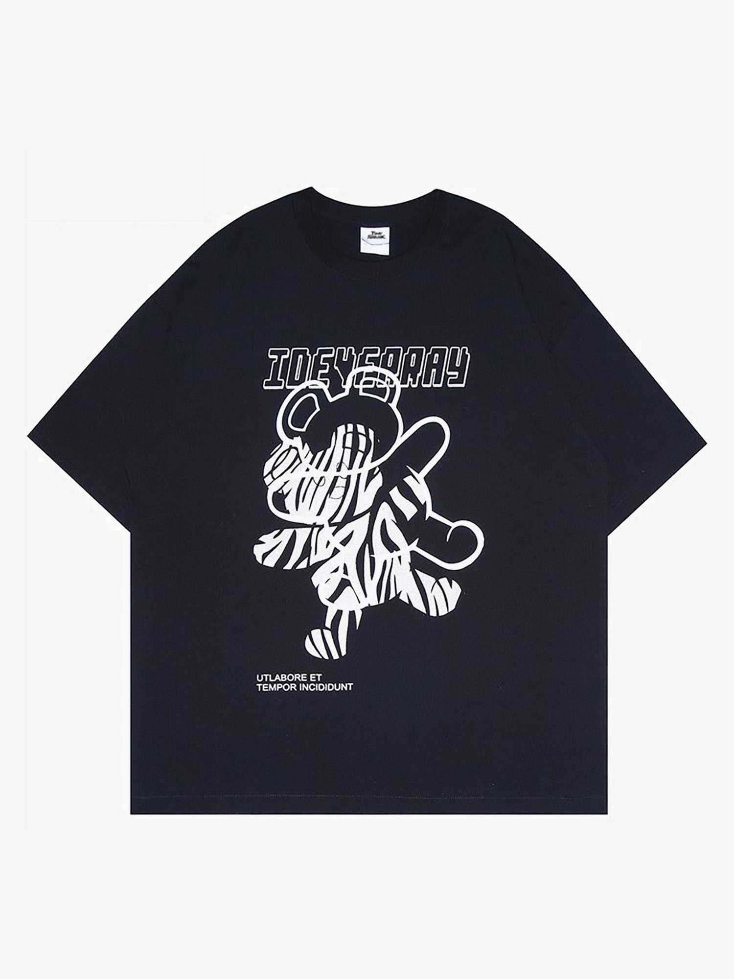 Justnotag T-shirt a maniche corte con orso di cartone animato Zebra Strip dipinta a mano