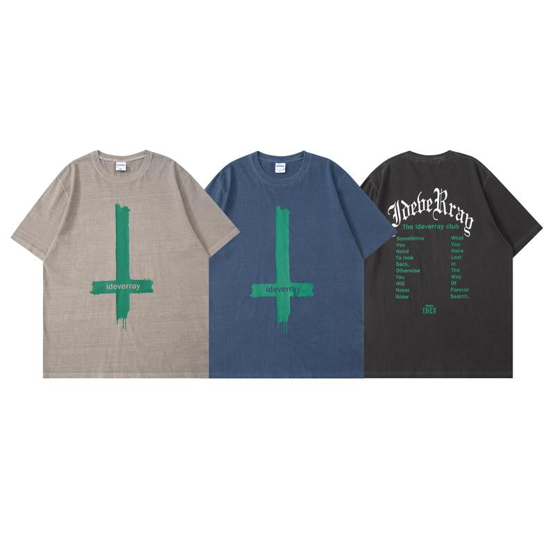 JUSTNOTAG Inverted Cross Letter Graphic Short Sleeve Tee