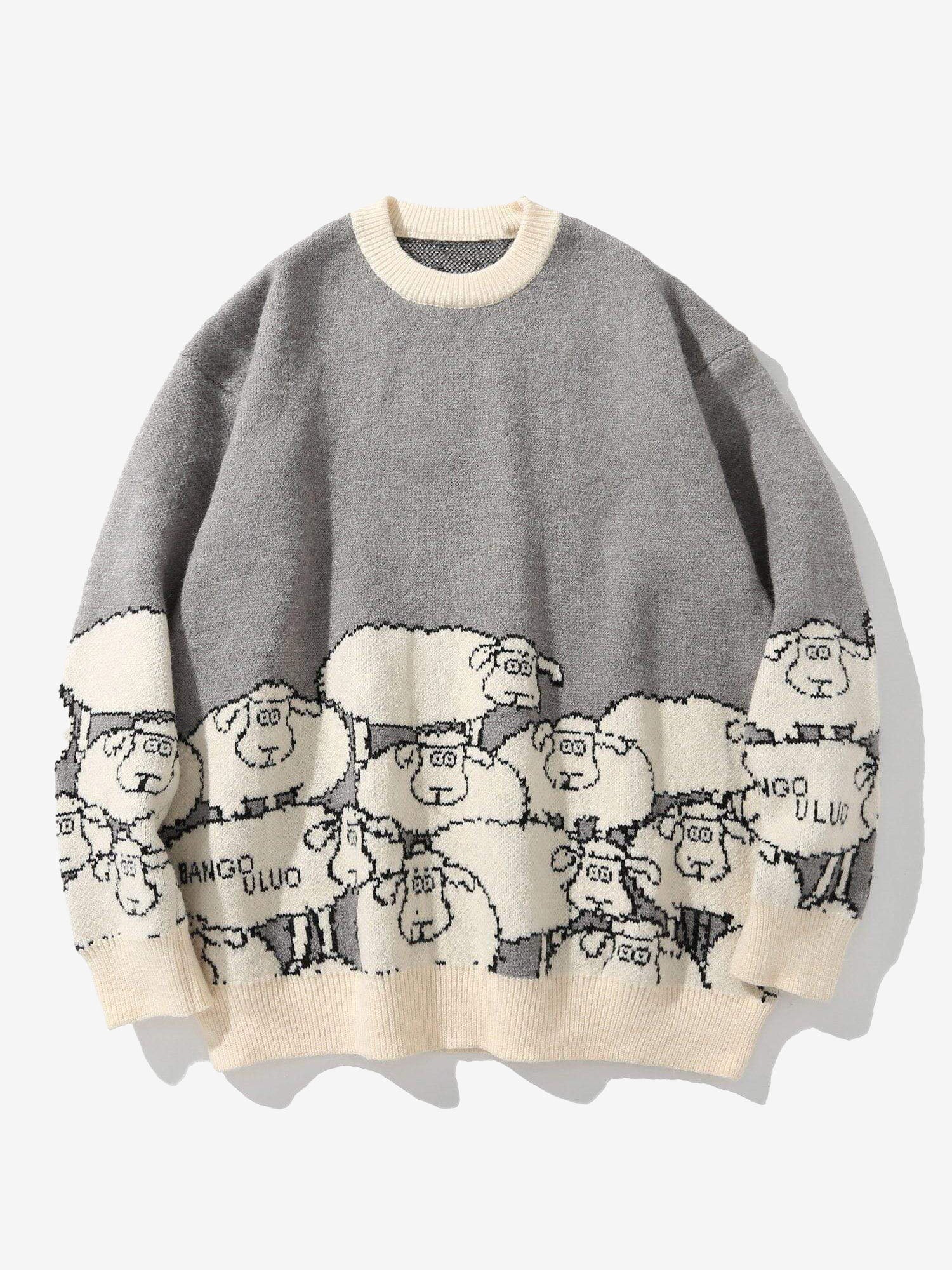 JUSTNOTAG Vintage Cartoon Sheep Print Sweaters