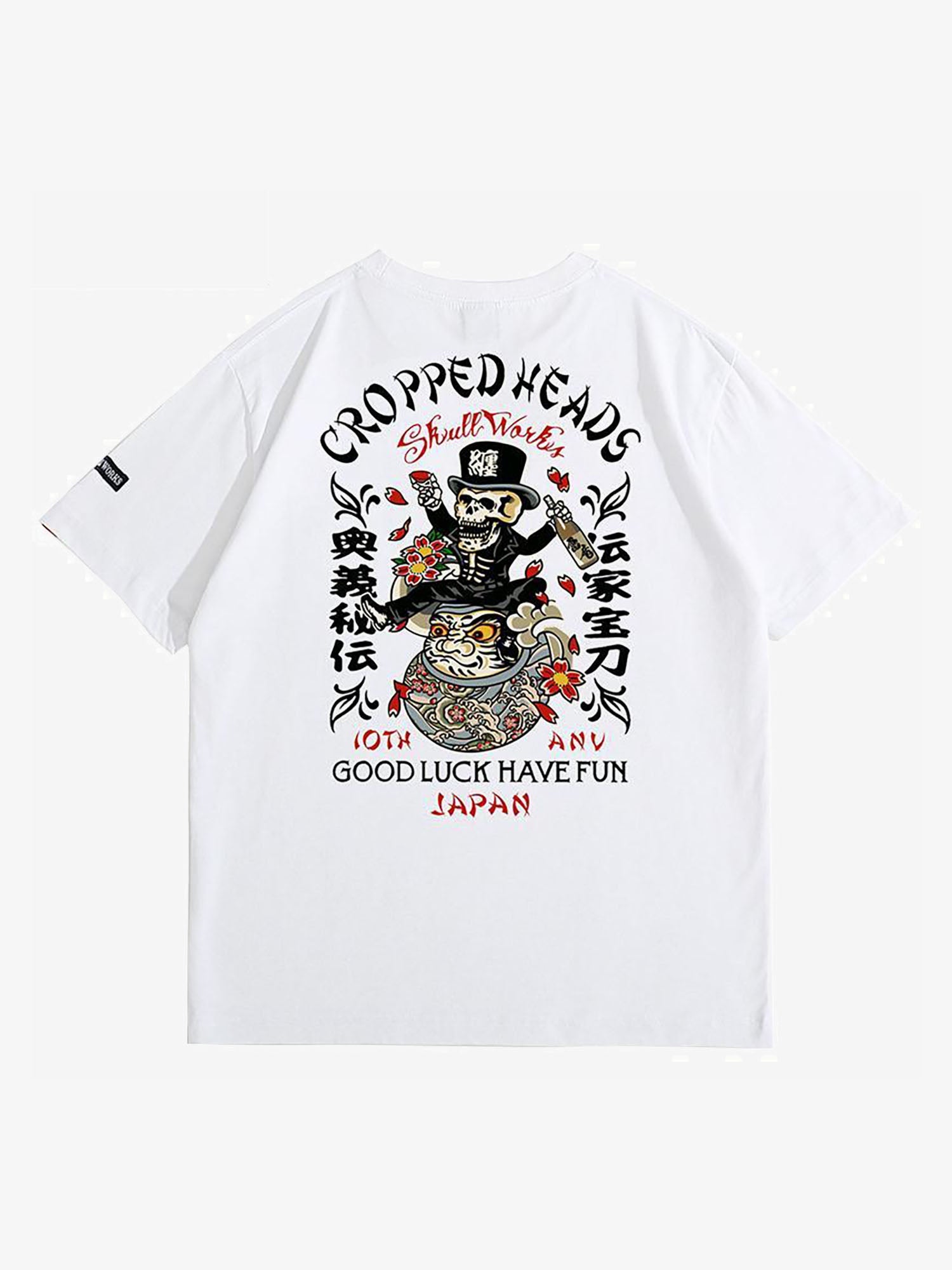 Justnotag Japanisches lustiges Skelett-Manga-Kurzarm-T-Shirt