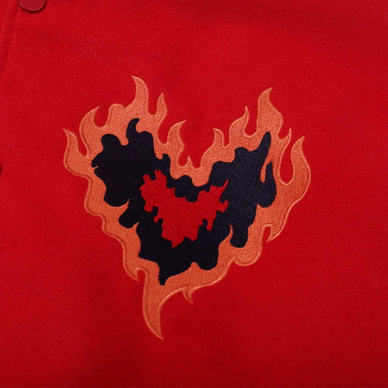 JUSTNOTAG Vintage Patchwork Flame Love Skeleton Man Embroidery PU Varsity Jacket