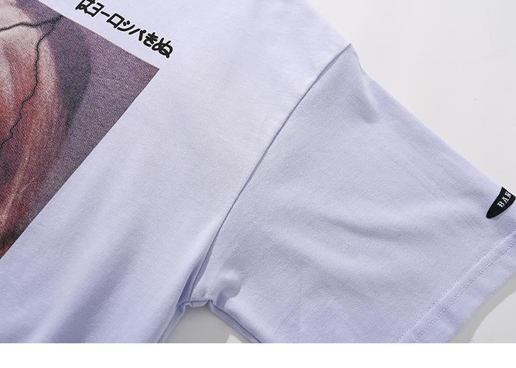 JUSTNOTAG Japanese Kanji Double-Sided Girl Print Short Sleeve Tee