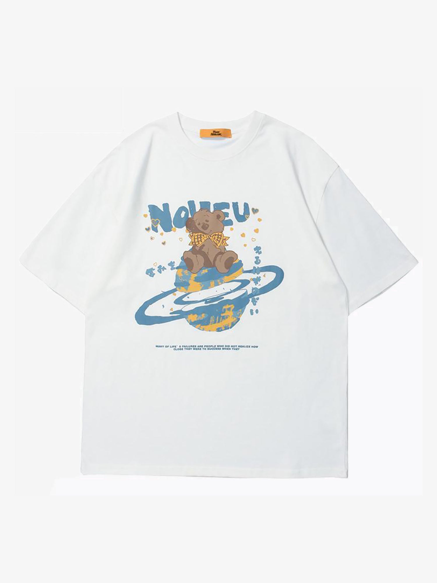 Justnotag T-shirt a maniche corte con lettere Kanji giapponesi con orso di cartone animato