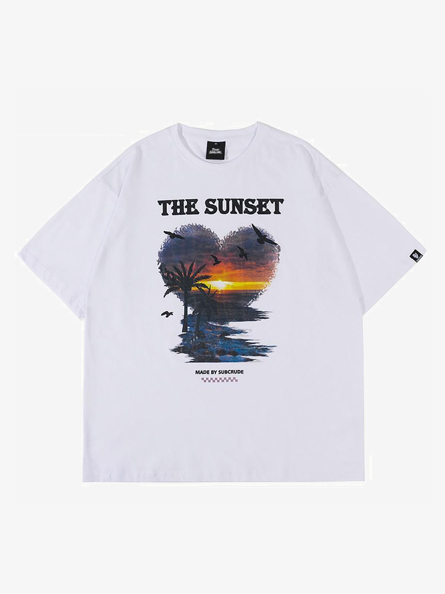 Justnotag T-shirt à manches courtes imprimé en forme de cœur Beach Sunset Coconut Tree