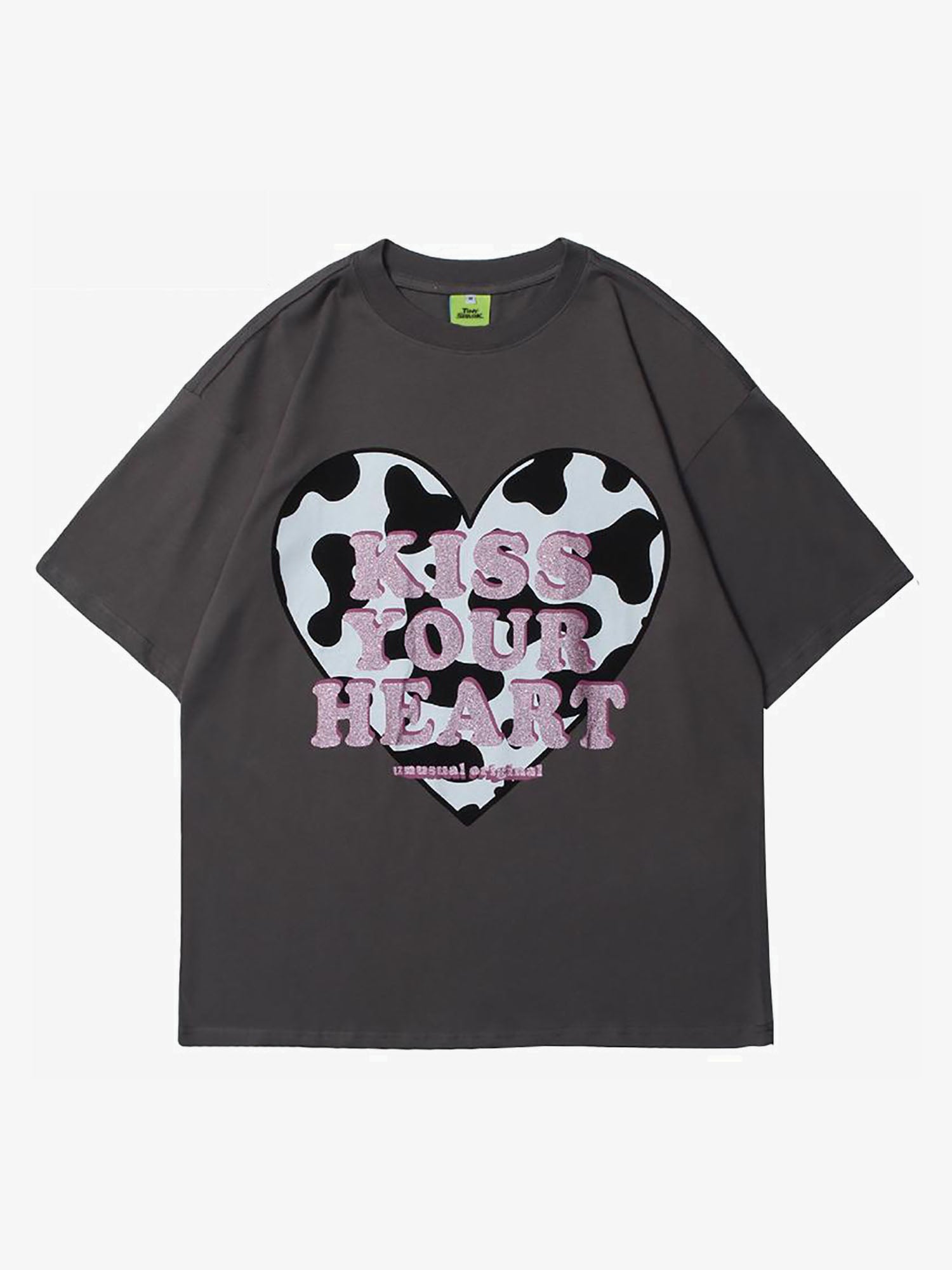 JUSTNOTAG T-shirt a manica corta con lettere a forma di mucca a forma di cuore