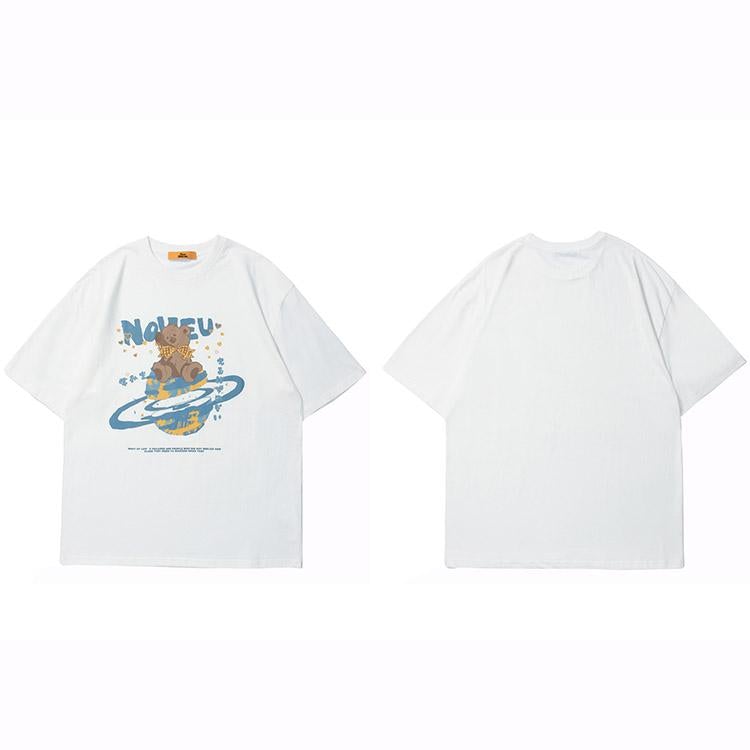 Justnotag T-shirt a maniche corte con lettere Kanji giapponesi con orso di cartone animato