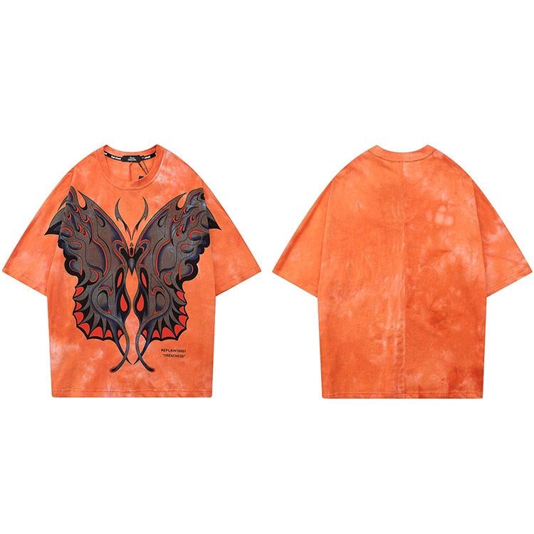 JUSTNOTAG Tie-Dye Butterfly Print Short Sleeve Tee