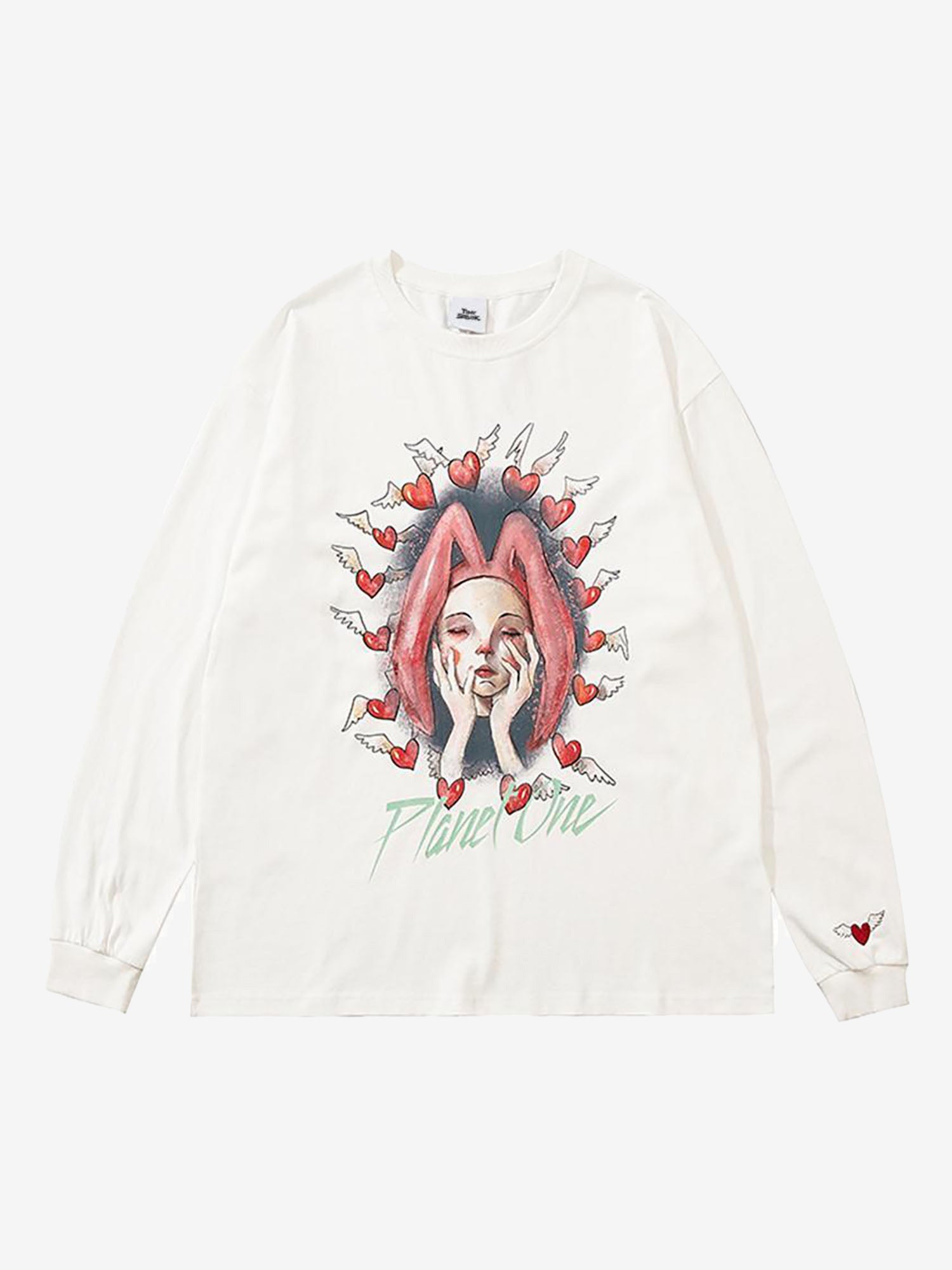 JUSTNOTAG Embroidery Heart Girl Letter Print Sweatshirts