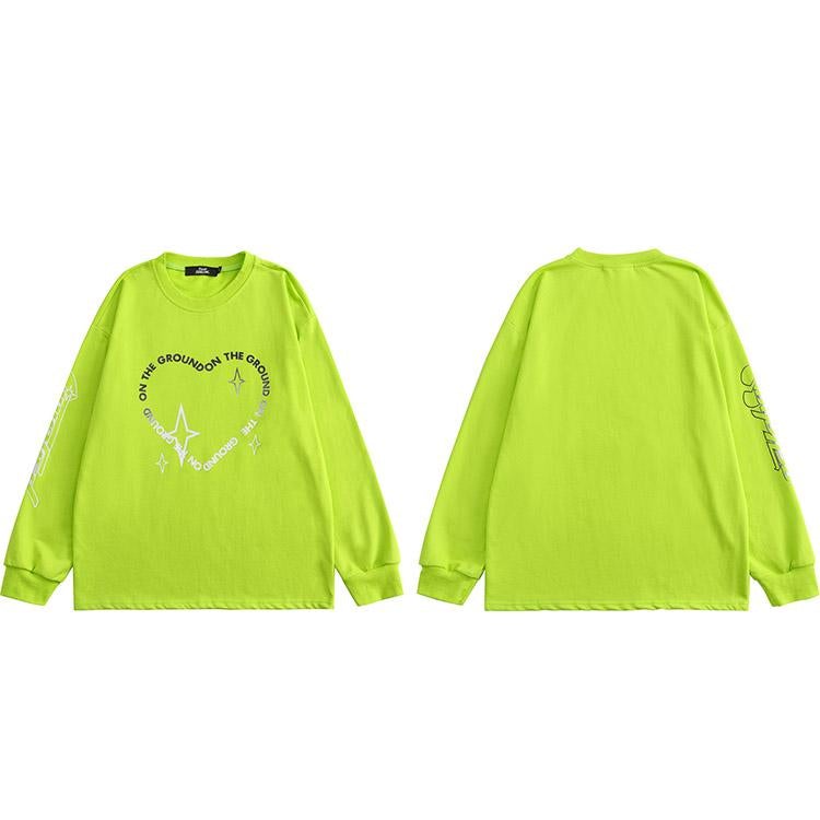 JUSTNOTAG Heart letter color transition Long Sleeve Sweatshirts