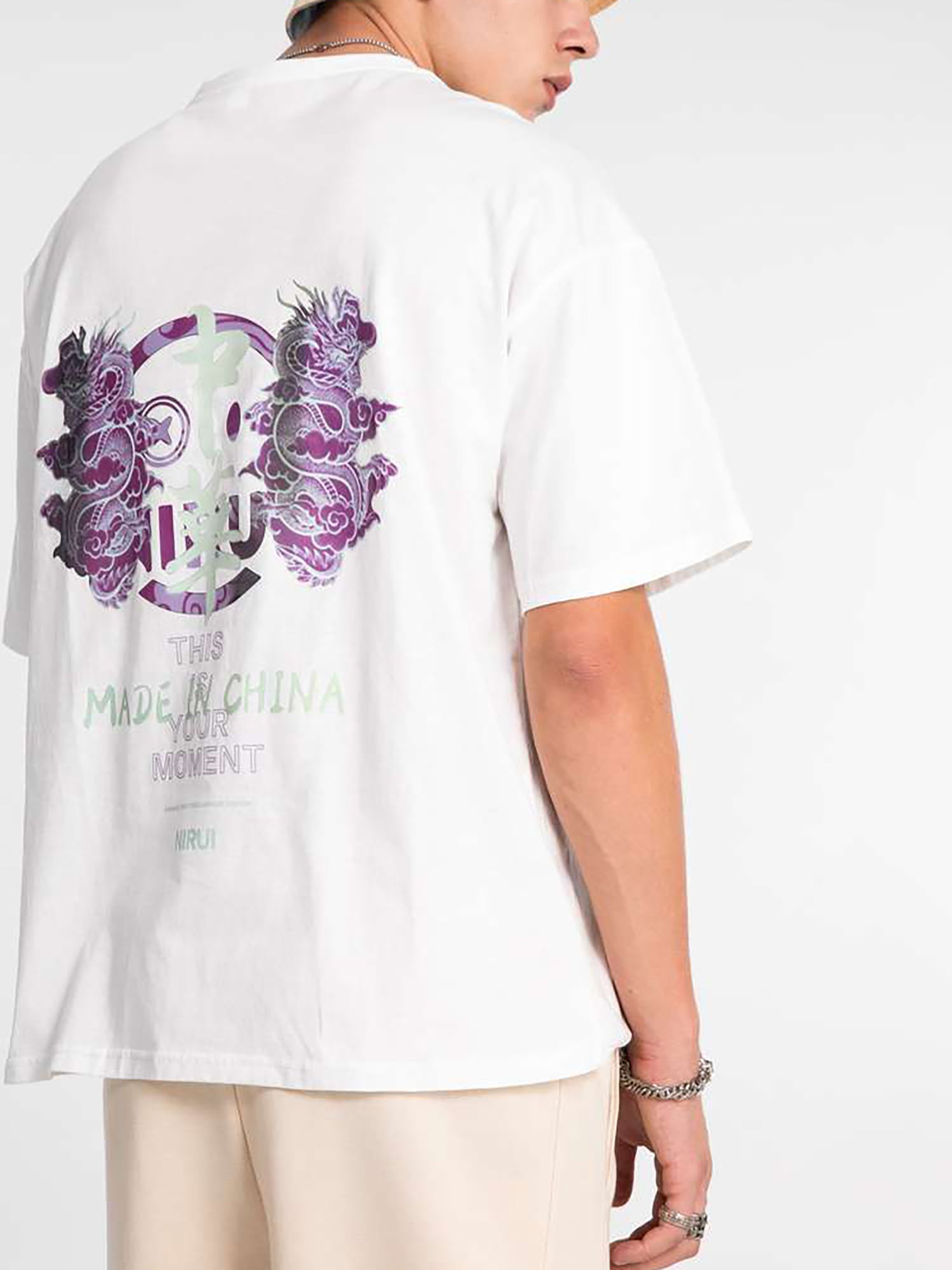 JUSTNOTAG National tide printed short-sleeved male hip-hop tide brand loose cotton round neck summer T-shirts